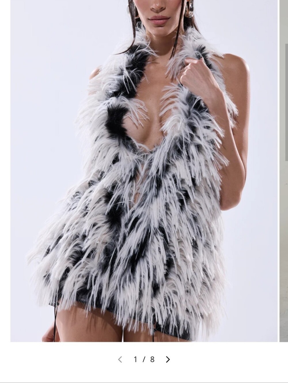 Brand New Faux Fur Halter Top - Black & White - Picture 5 of 8